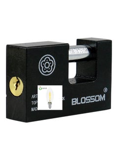 Blossom Rectangular Iron Padlock With 3 Keys Black/Silver 75x25mm  - Image 2