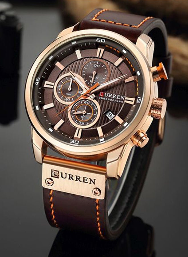 كارين ساعة يد كرونوغراف مقاومة للماء طراز 8291-04 - قياس 47 مم - لون بني للرجال - Image 3