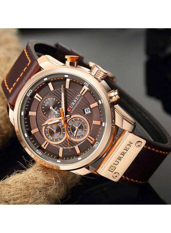 كارين ساعة يد كرونوغراف مقاومة للماء طراز 8291-04 - قياس 47 مم - لون بني للرجال - Image 4