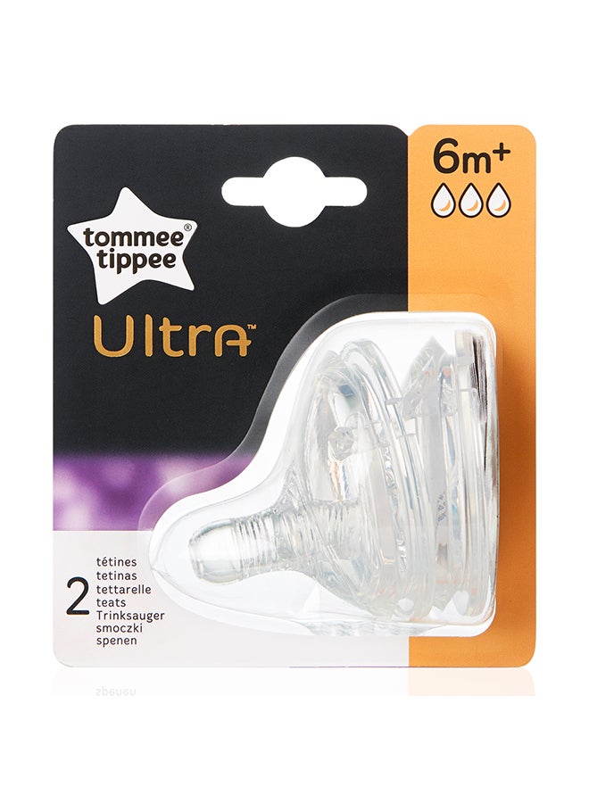 Ultra Fast Flow Bottle Teats, Pack Of 2, 6+ Months - Clear