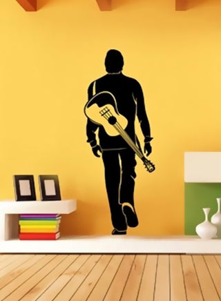 Man With Guitar Themed Decorative Wall Sticker Black 110x40cm - v1595331525/N39400381A_1