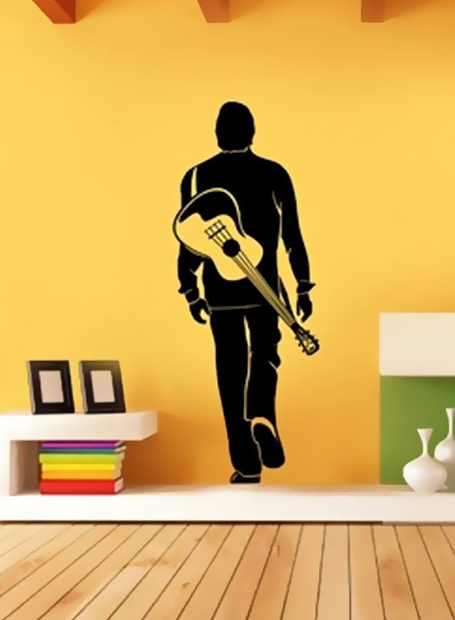 Man With Guitar Themed Decorative Wall Sticker Black 110x40cm