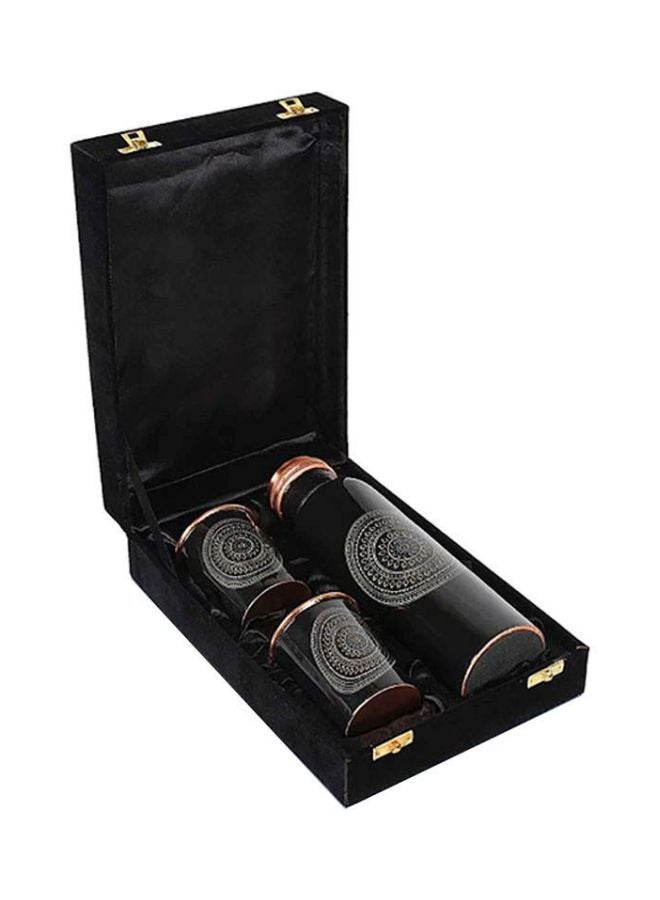 Green Tree - Copper Water Bottle And Glass Set Black/Rose Gold 1x Bottle (950 ml), 2x Glass ( 250 ml) - Image 1