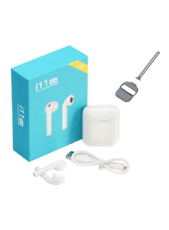 تي دابليو إس سماعات إيربادز بتقنية بلوتوث i11 مع علبة شحن وغطاء حماية أبيض/رمادي - Image 1