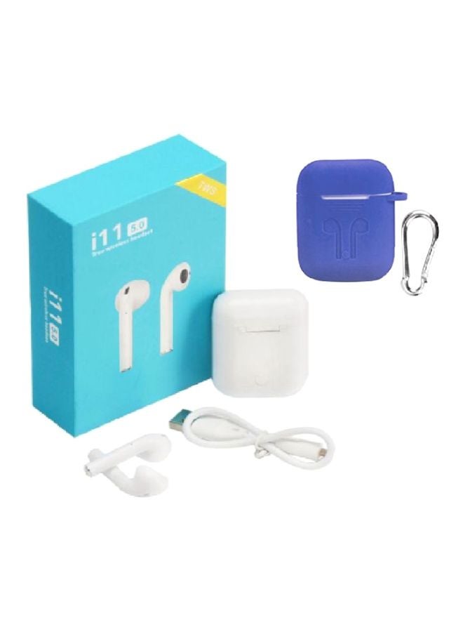 تي دابليو إس سماعات أذن داخلية بتقنية بلوتوث i11 مع علبة شحن وغطاء حماية أبيض/أزرق - Image 1