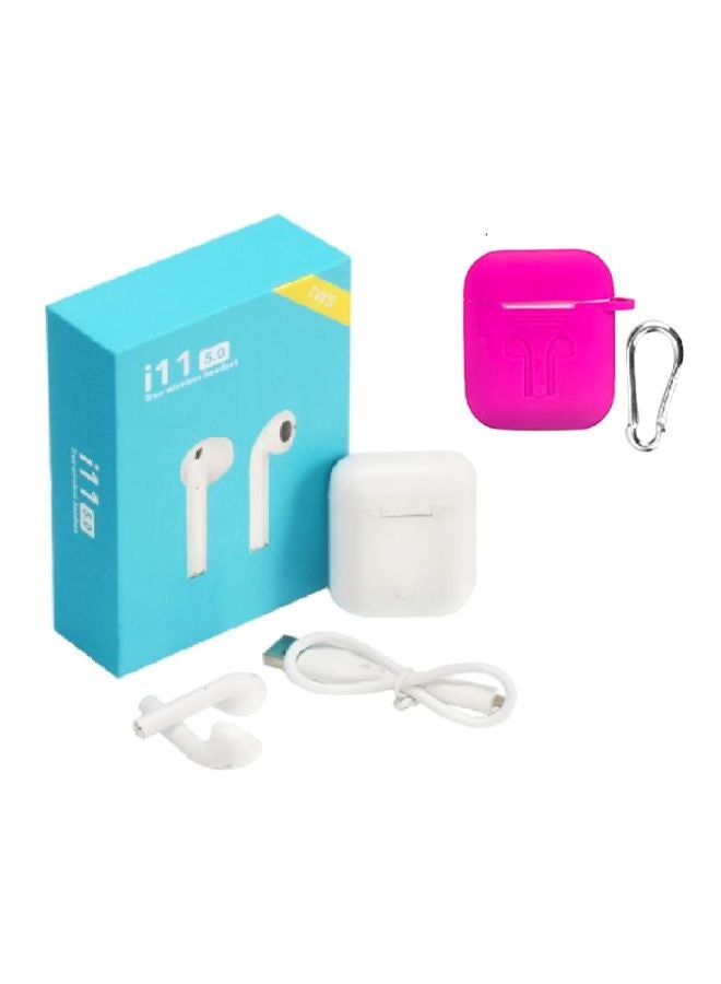 تي دابليو إس مجموعة سماعات أذن I11 داخلية تعمل بالبلوتوث مع علبة شحن وغطاء أبيض/ وردي - Image 1
