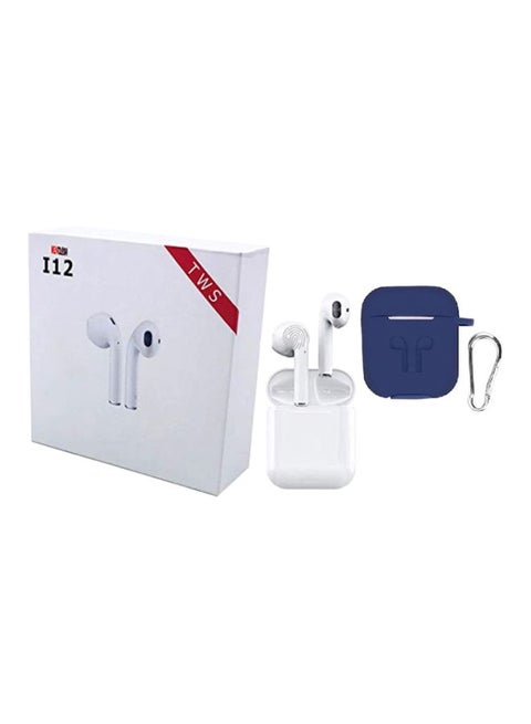 i12 Bluetooth In-Ear Earphones With Charging Case And Case Cover White/Blue