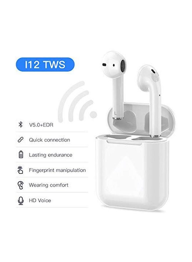 TWS - i12 Bluetooth In-Ear Earphones With Charging Case And Case Cover White/Blue - Image 1