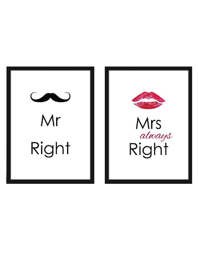 طقم ملصقات بإطار مكون من قطعتين مطبوع عليها عبارة "Mr And Mrs Right" أسود/أحمر/أبيض 40 x 55سم