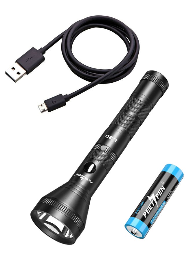 Rechargeable LED Flashlight With Battery And Data Cable Black - v1595352341/N39343153A_1