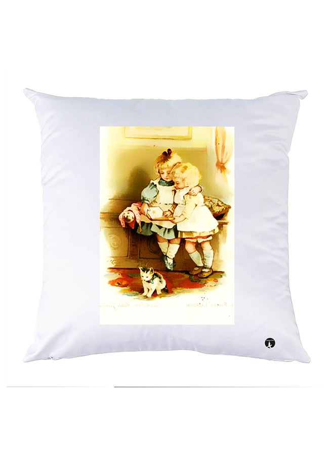 بي بي وسادة مزيّنة بنقشة مطبوعة بوليستر أبيض 30x30سم