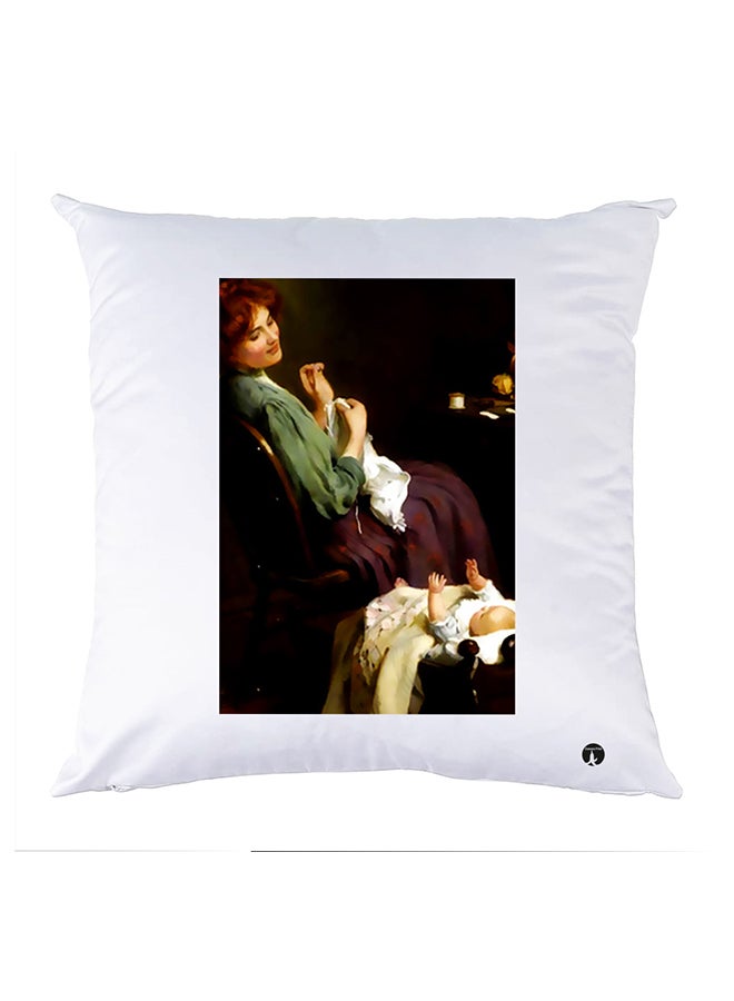 بي بي وسادة مزيّنة بنقشة مطبوعة بوليستر أبيض 30x30سم