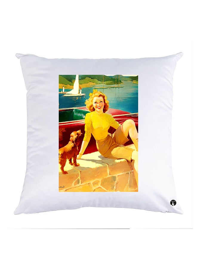 وسادة مزيّنة بنقشة مطبوعة polyester أبيض 30x30سم