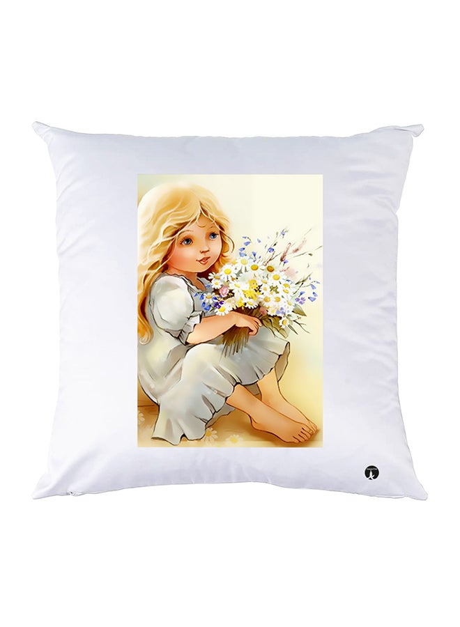 وسادة مزيّنة بنقشة مطبوعة بوليستر أبيض 30x30سم