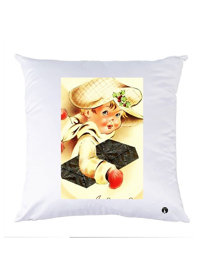 بي بي وسادة مزيّنة بنقشة مطبوعة بوليستر أبيض 30x30سم