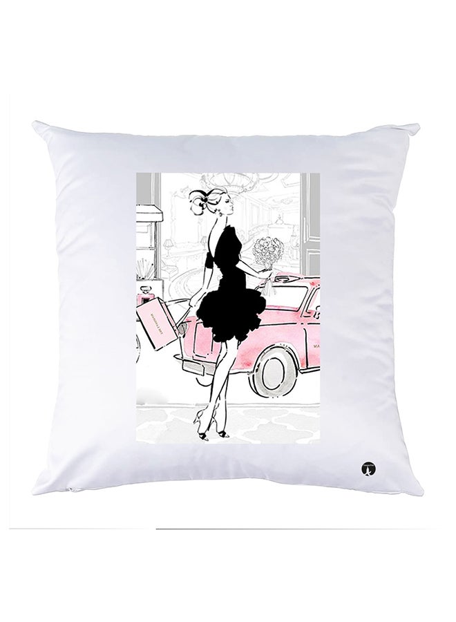 بي بي وسادة مزيّنة بنقشة مطبوعة بوليستر أبيض 30x30سم