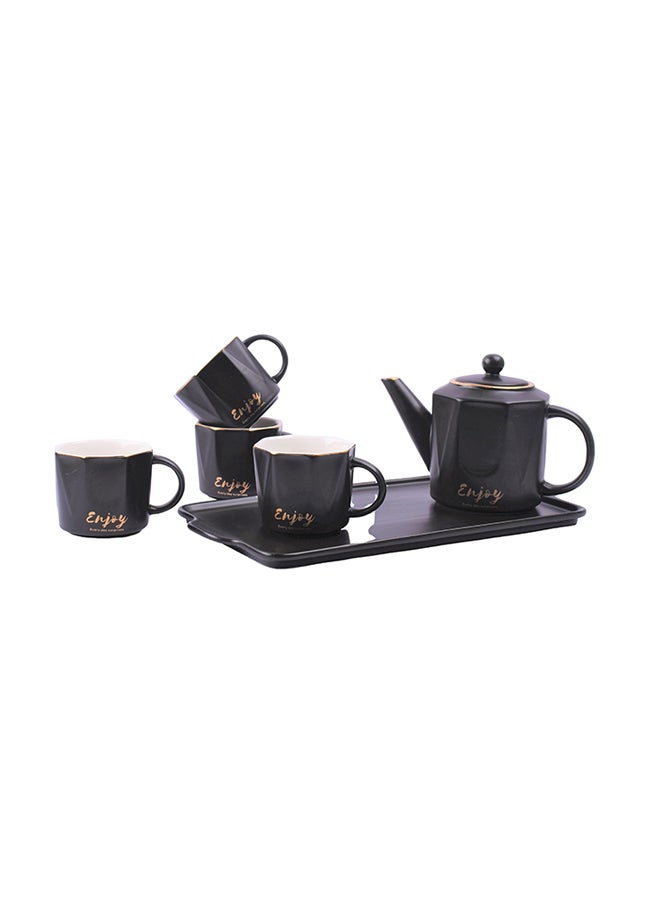 6-Piece Elegant Ceramic Tea Pot Set Black  - Image 1