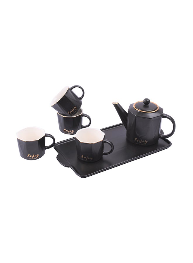 6-Piece Elegant Ceramic Tea Pot Set Black  - Image 2