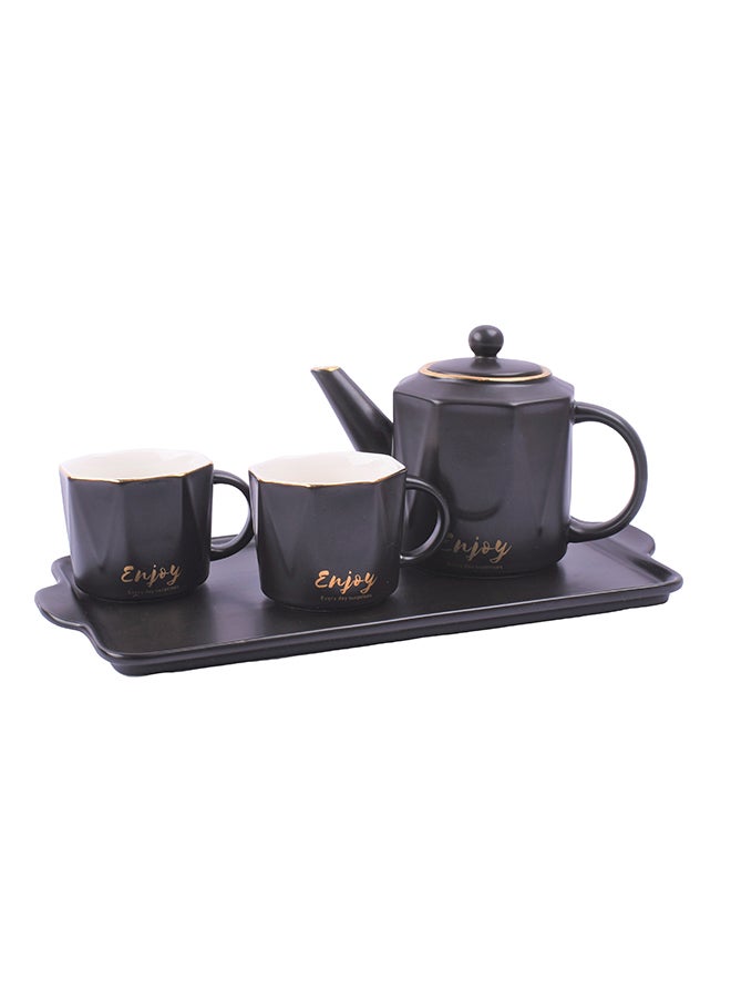 6-Piece Elegant Ceramic Tea Pot Set Black  - Image 4