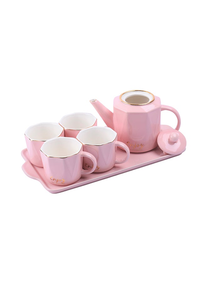 6-Piece Elegant Ceramic Tea Pot Set Pink