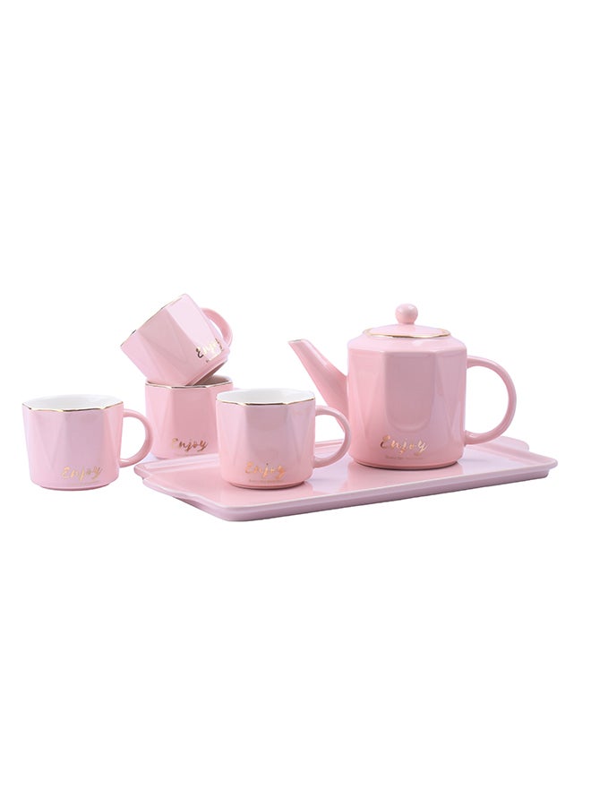 6-Piece Elegant Ceramic Tea Pot Set Pink