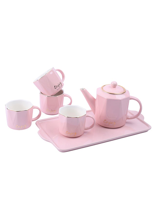 6-Piece Elegant Ceramic Tea Pot Set Pink