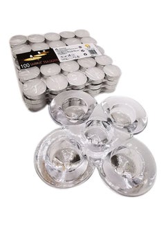 asmat 100-Piece Candle Set With Creative Design Candle Holder Clear/Silver/White 15x15cm  - Image 1