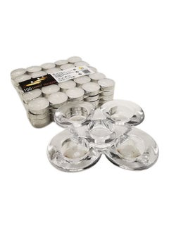 asmat 100-Piece Candle Set With Creative Design Candle Holder Clear/Silver/White 15x15cm  - Image 2