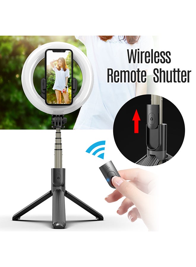 6-Inch Mini Smartphone Selfie Ring Light LED With Tripod Selfie Stick Remote Shutter For Live Streaming Online Video Makeup Selfie Black  - Image 2
