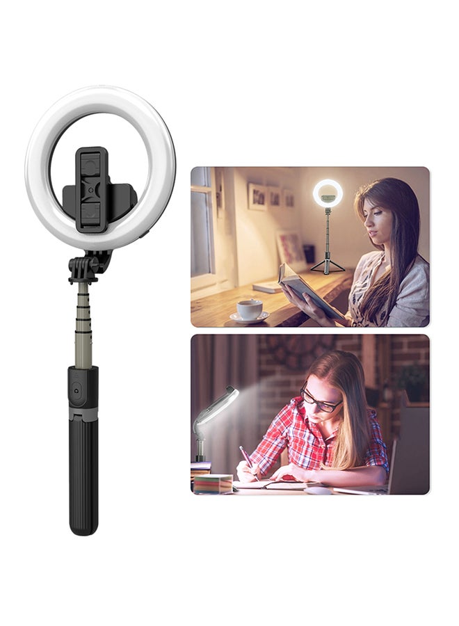 6-Inch Mini Smartphone Selfie Ring Light LED With Tripod Selfie Stick Remote Shutter For Live Streaming Online Video Makeup Selfie Black  - Image 5