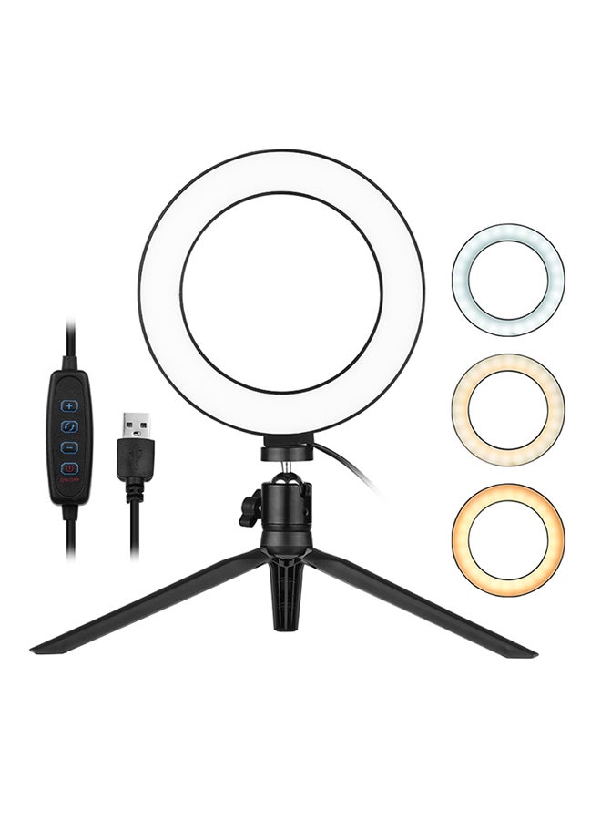6-Inch Desktop LED Ring Light 3200K-5500K Dimmable Mini Camera With Mini Tripod Ballhead Adapter For Live Streaming Online Video Makeup Photography Black - Image 1