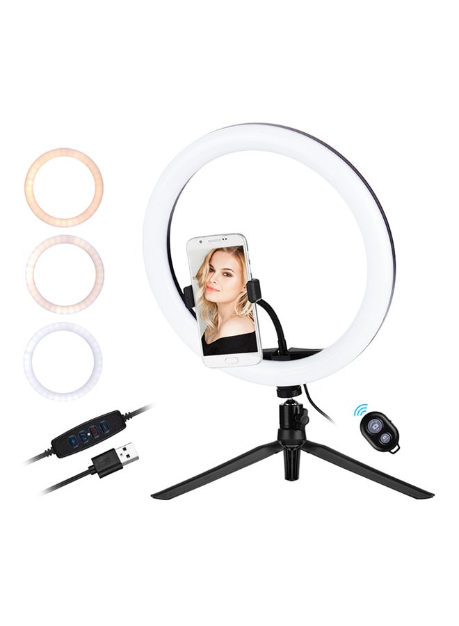 30cm/12Inch LED Ring Light 5600-8200K Diammable 3 Colors With Tripod Phone Stand Holder Remote Shutter For Video Live Streaming Black  - Image 1