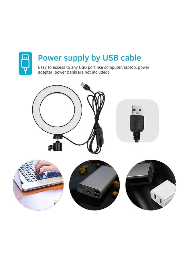 6-Inch Desktop LED Ring Light 3200K-5500K Dimmable Mini Camera With Mini Tripod Ballhead Adapter For Live Streaming Online Video Makeup Photography Black - Image 3