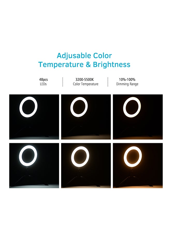 6-Inch Desktop LED Ring Light 3200K-5500K Dimmable Mini Camera With Mini Tripod Ballhead Adapter For Live Streaming Online Video Makeup Photography Black - Image 4