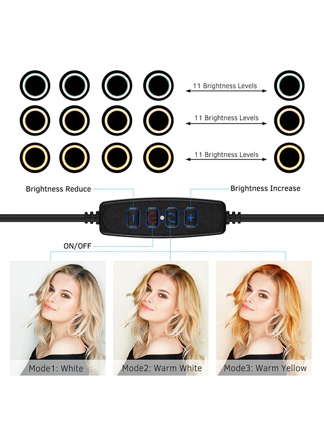 30cm/12Inch LED Ring Light 5600-8200K Diammable 3 Colors With Tripod Phone Stand Holder Remote Shutter For Video Live Streaming Black  - Image 4