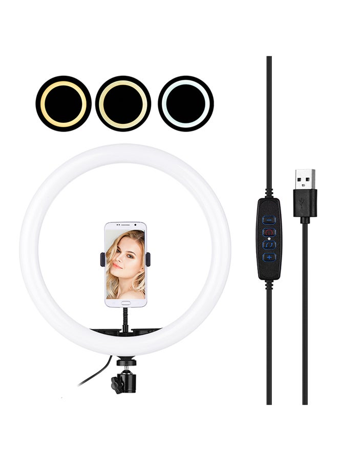 30cm/12Inch Video LED Ring Light 5600-8200K Diammable 3 Colors With Phone Clamp Holder For Video Live Streaming Black  - Image 1