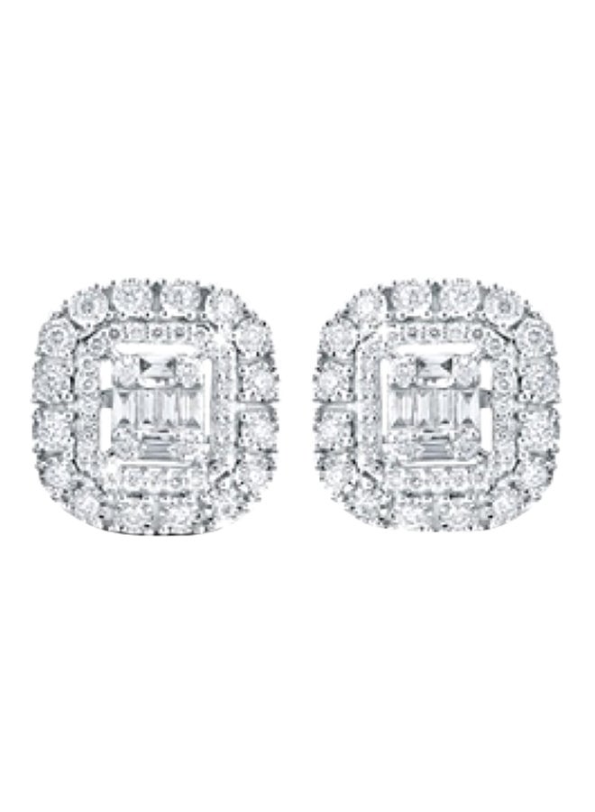 Emerald-Cut Halo Earrings White Gold  - Image 1