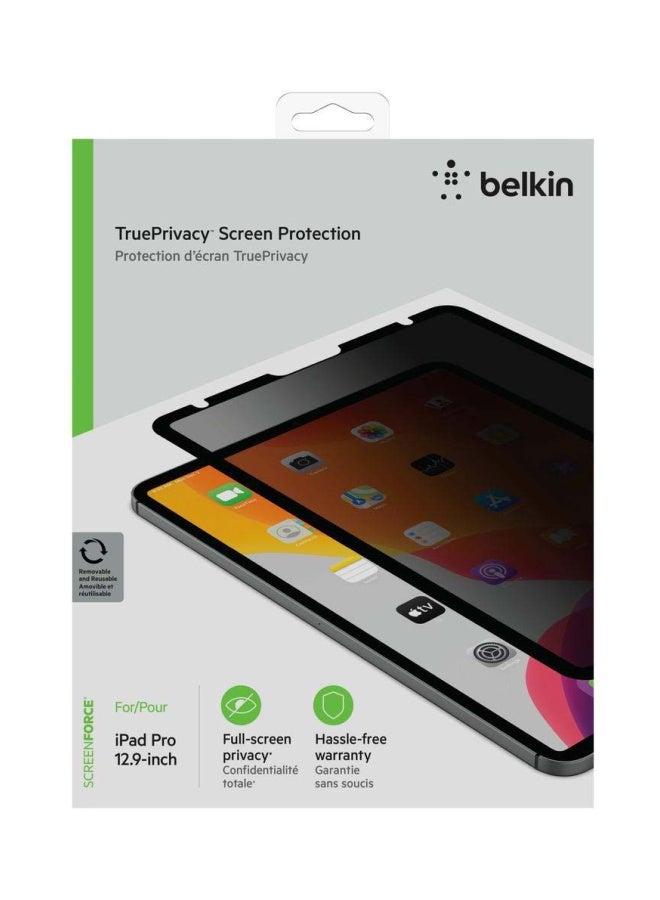 belkin - Trueprivacy Screen Protector - Ultra-Thin Shield With Full Screen Coverage, 2-Way Side Filter For Privacy, Removable And Reusable, Easy Install - Compatible With iPad Pro 12.9 3Rd/4Th Gen 12.9inch Clear/Black - Image 1