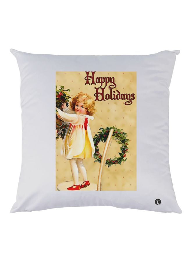 بي بي Happy Holidays Printed Decorative Throw Pillow White/Beige/Green 40x40cm