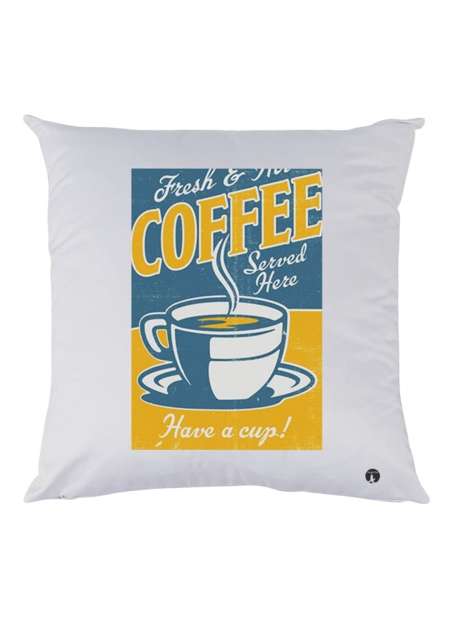 BP Coffee Printed Decorative Throw Pillow White/Blue/Yellow 30x30cm