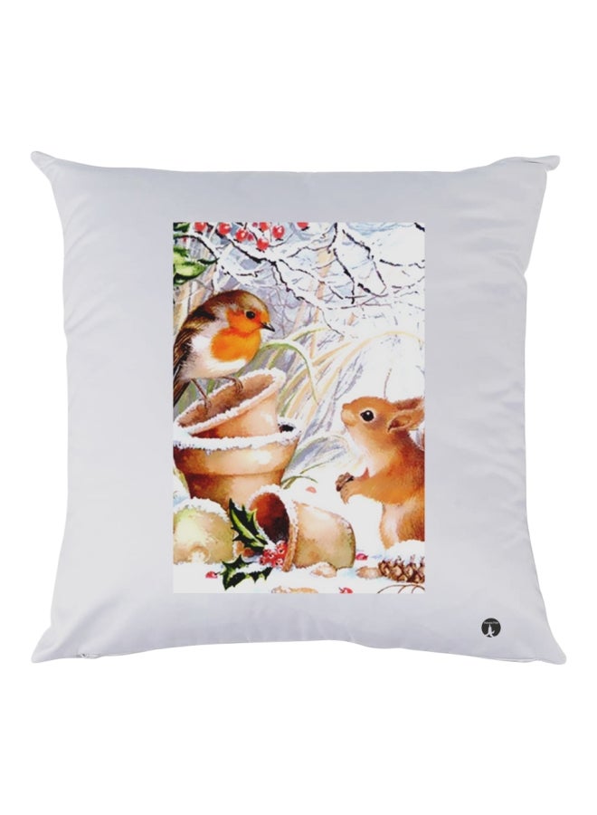 BP Bird Rat Printed Decorative Throw Pillow White/Brown/Beige 30x30cm