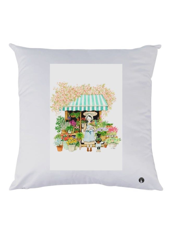 بي بي وسادة زينة مطبوع عليها متجر باقات زهور وردي/أخضر/أبيض 30x30سم