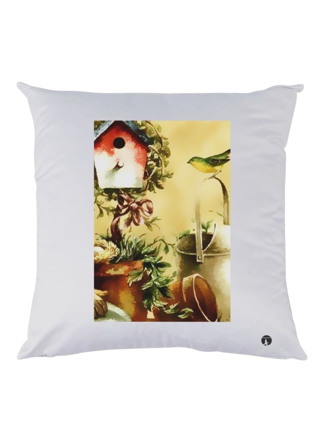 BP Bird House Printed Decorative Throw Pillow White/Brown/Green 30x30cm