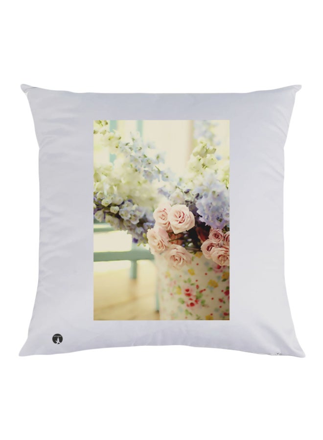 بي بي وسادة ديكور بطبعة زهور أبيض / وردي / أزرق 30x30سم