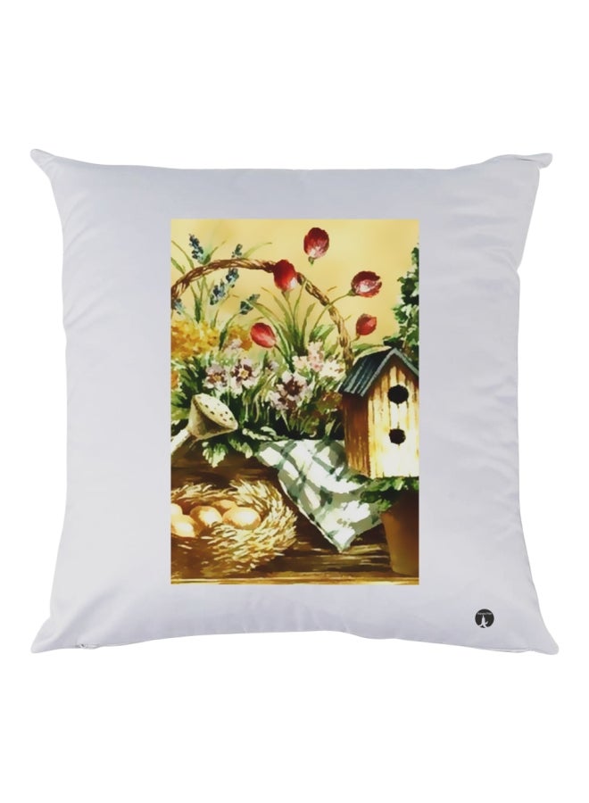 بي بي وسادة زينة بطبعة بيض وزهور أبيض/ أصفر/ أحمر 30x30سم