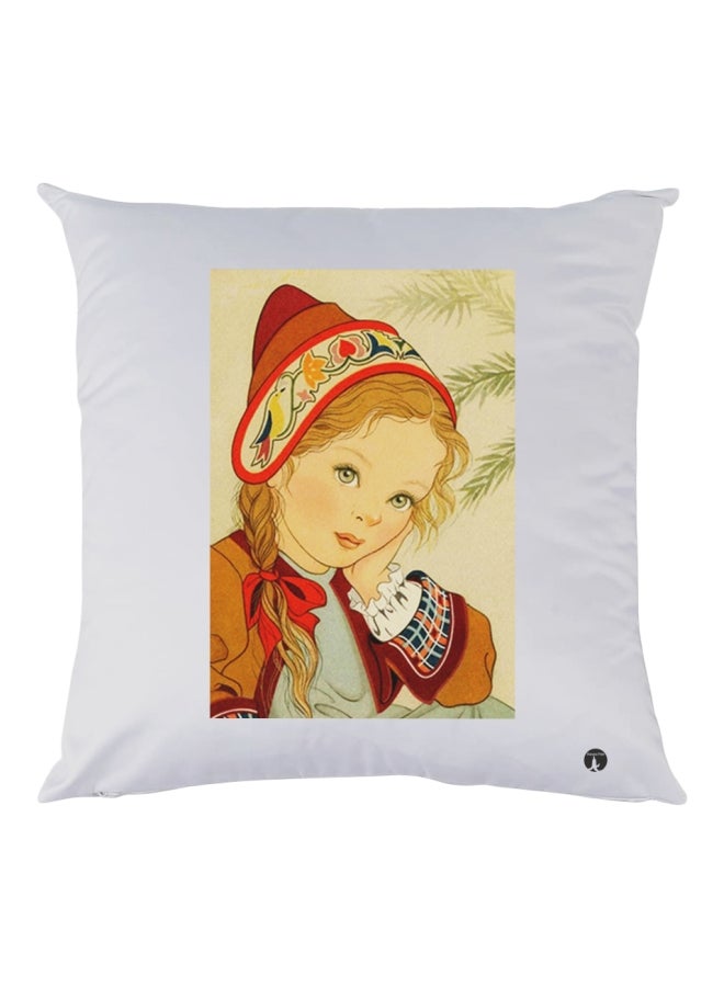 BP Little Girl Printed Decorative Throw Pillow White/Brown/Beige 30x30cm