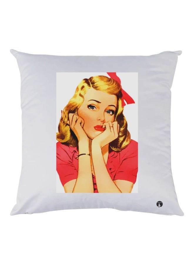 BP Lady Printed Decorative Throw Pillow White/Red/Gold 30x30cm