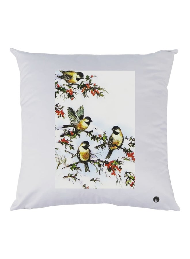 BP Birds Printed Decorative Throw Pillow White/Green/Red 30x30cm