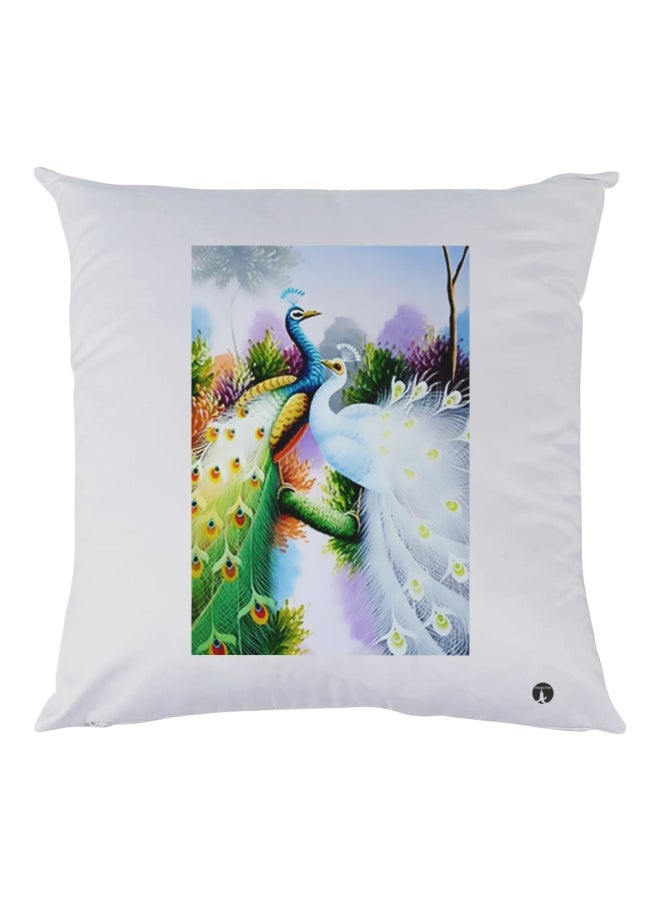 BP Peacock Printed Decorative Throw Pillow White/Green/Blue 30x30cm