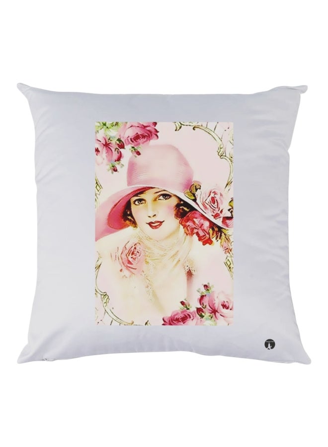BP Lady Printed Decorative Throw Pillow White/Pink/Red 30x30cm